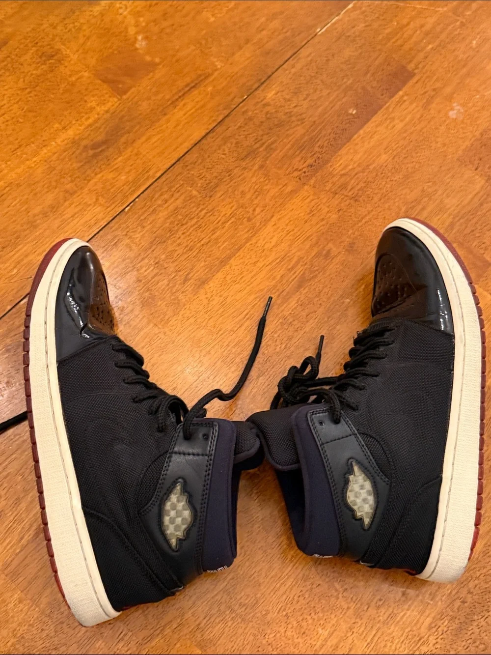 jordan Black High-Top Sneakers with Cream Midsole and Burgundy Outsole 10.5